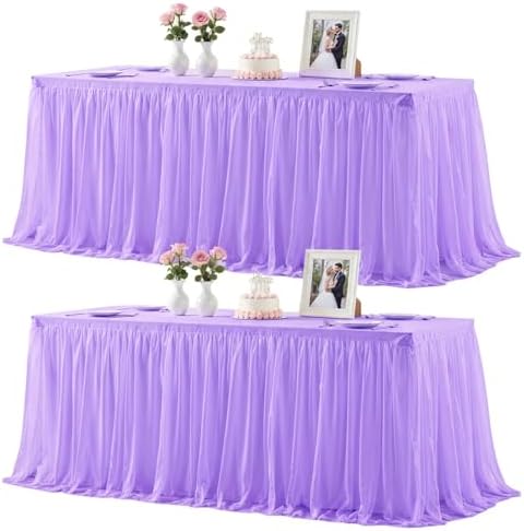 2 Pack Lavender Tablecloths for 6 Foot Rectangle Tables Tulle Tablecloth Light Purple Table Cloth Rectangle 6ft Spandex Lilac Table Cover for Baby Shower Birthday Party Wedding Banquet Table Skirt by HBBMAGIC