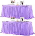 2 Pack Lavender Tablecloths for 8 Foot Rectangle Tables Tulle Tablecloth Light Purple Table Cloth Rectangle 8ft Spandex Lilac Table Cover for Baby Shower Birthday Party Wedding Banquet Table Skirt by HBBMAGIC