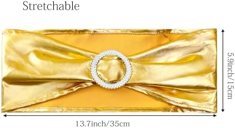 Spandex Metallic Gold Chair Sashes 100 Pack Wedding Chair Bows Bands Buckle - Image 3