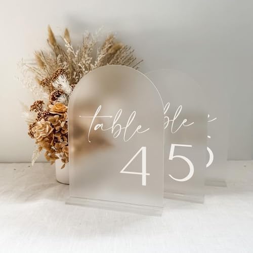 HOODO Frosted Arch Acrylic Table Numbers 1-15 with Stands, 5"x7" Acrylic Arch Signs and Holders, Frosted Table Numbers for Wedding Reception, Party, Anniversary, Event - Image 4