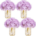 4 Sets Mason Jar Centerpiece with LED Lights and Purple Hydrangea Fake Flowers Vase for Wedding Bridal Shower Party Coffee Table Decor by Tianxunewtig