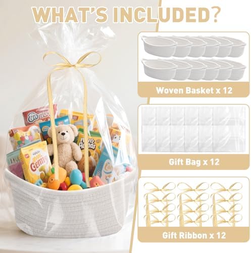 Small Woven Gift Baskets, 12 Pack White Rope Baskets with Gift Bags - Image 4