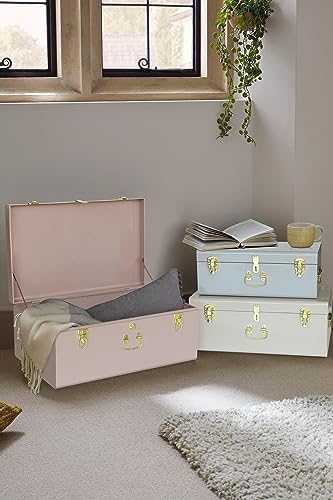Vixdonos Decorative Box Set of 3 Metal Trunks Chest with Safety Lock Clasp for Treasure Organization and Home Dorm Decor,26.8x16.5x11Inches - Image 4
