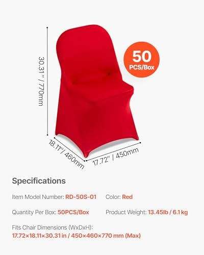 VEVOR Chair Covers, Polyester Spandex Chair Cover, Stretch Slipcovers for Wedding Party Dining Banquet Flat-Front Chair Covers (Red-c, 50PCS) - Image 7