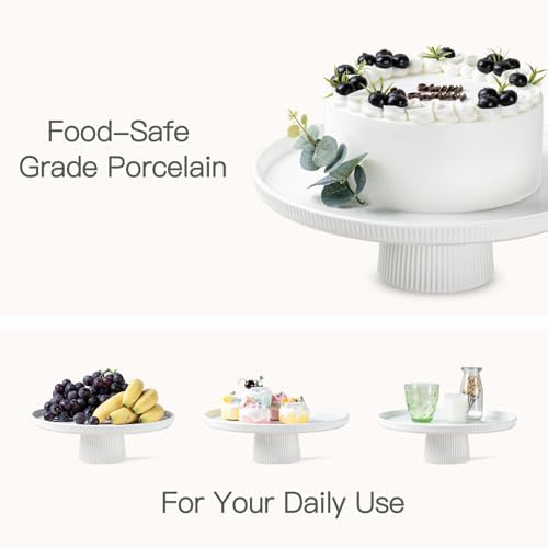 13 Inch Ceramic Cake Stand with Pedestal - White Round Cake Plate for Dessert Table Display, Elevated Cupcake Stand for Wedding, Birthday, Baby Shower, Tea Party, Holiday Entertaining - Image 5
