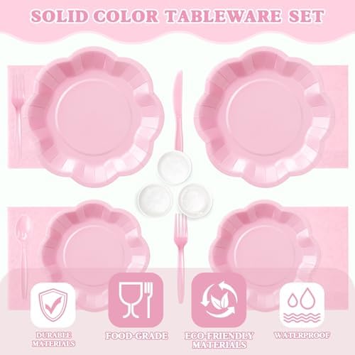 Vyntra Pink Paper Plates, Cups & Napkins, 350 Pcs Scalloped Party Set - Image 3
