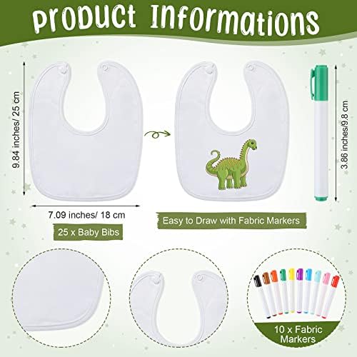 Qunclay 37 Pcs Baby Shower Design Bibs Game with DIY Bib Marker, Leaf - Image 3