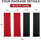 gogoparti 10x10ft Black and Red Backdrop Curtains Panels for Parties, 4 Panel 2.5x10ft Wedding Christmas Birthday Photography Background, Wrinkle Free Polyester Backdrop Curtains Drapes - Image 2