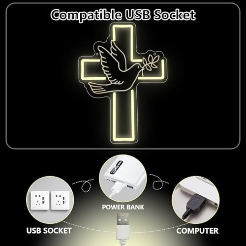 Cross Neon Sign, Jesus Led Neon Light Signs for Wall Decor Christian Light up Sign Lamp Wall Art for Bedroom Home Christ Church Easter Religious Events Gift Dimmable USB Powered(15.8"*11.6") - Image 5