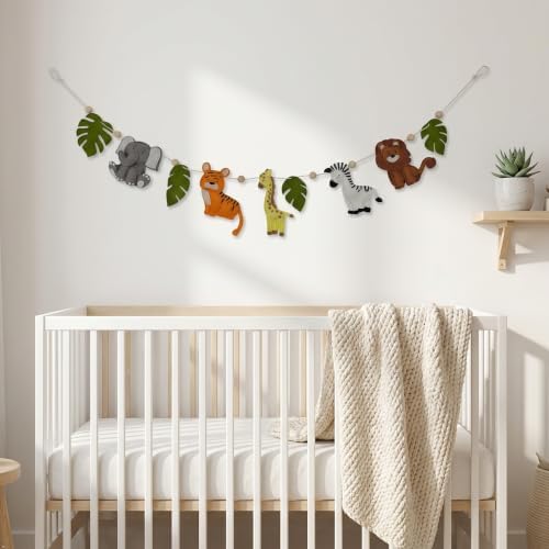 Handcrafted Safari Decor Felt Garland - 48 Inches (4 feet), Safari Animals Nursery Wall Decor, Baby Safari Nursery Decor, Safari Theme Baby Shower Decorations, Safari Wall Decor Garland - Image 5