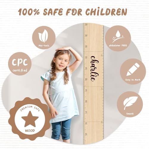 Custom Name Wood Height Chart for Kids Wall Measurement - Image 5