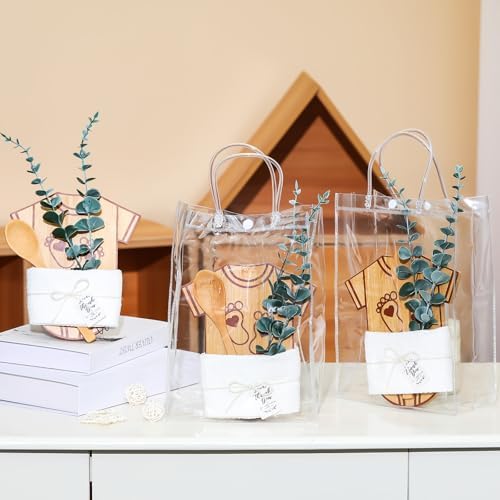 Teenyyou 43 Pcs Baby Shower Game Prizes for Winner Bamboo Cheese Board Spoon Plaid Towel Artificial Eucalyptus Stems Thank You Tag Card Gift Bag for Guest Baby Bridal Shower Wedding Favors(Babysuit) - Image 4