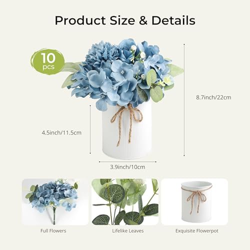 Auihiay 10PCS Flower Centerpieces for Tables, Blue Hydrangeas and Roses - Image 6