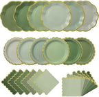 144 Pcs 48 Guests Sage Green Paper Plates and Napkins by Skybooly
