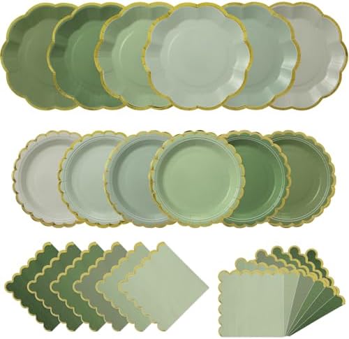 144 Pcs 48 Guests Sage Green Paper Plates and Napkins by Skybooly