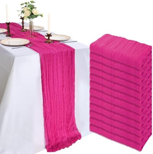12 Pack 10Ft Hot Pink Cheesecloth Table Runner 23 x 120 Inch by CKIKU