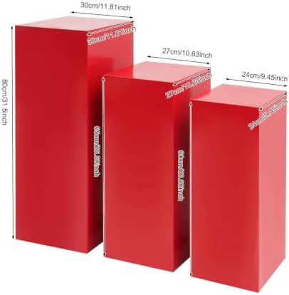3PCS Square Red Pedestal Stands for Party Metal Pedestal Display Stands Dessert Table Decoration Pillars Cake Pedestal Plant Stands for Party Birthday Wedding Props - Image 5