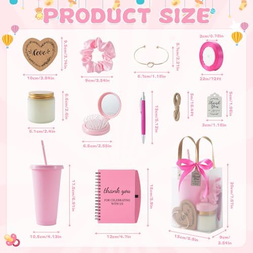 62PCS Baby Shower Prizes for Game Winners, Baby Shower Favors Gift Set for Games, Bridal Shower & Party Events, with Tumblers Notebooks Candles Mirror with Hair Brush & Gift Bags (Pink) - Image 3