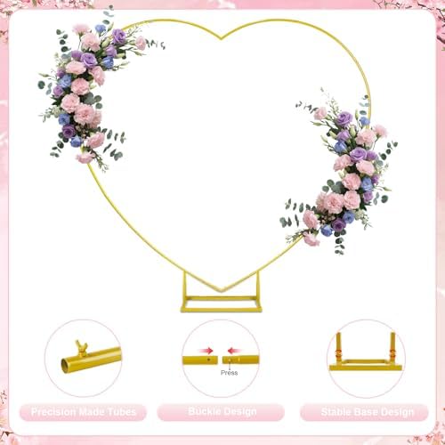 6.7FT Heart Arch Stand for Proposal Heart Shaped Metal Balloon Arch Kit Gold Wedding Heart Arch Backdrop Stand for Ceremony, Valentine's Day, Baby Shower, Birthday Party Decorations - Image 3