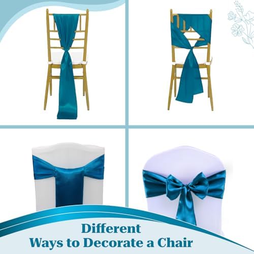 MDS® Pack of 100 Satin Chair Sashes for Wedding & Events – Dark Teal - Image 4