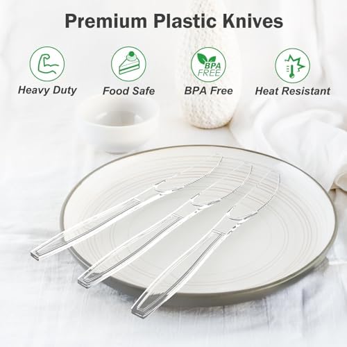 Dealusy 360 Count Extra Heavy Duty Clear Plastic Knives Disposable - Image 3