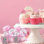 50 Sets Baptism Party Return Favors for Guests Pink Elephant Keychains Organza Bags and Thank You Kraft Tags for Elephant Theme Party Favors, Baptism Party Supplies - Image 4