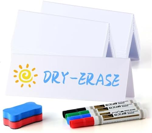24 Pcs Dry Erase Name Tent Cards for Table, Reusable Name Cards 8.75" x 3" Desk Name Tents Sets with Dry Erase Markers and Erasers, Facilitate Effective Organization of Meetings and Classes by Unknown