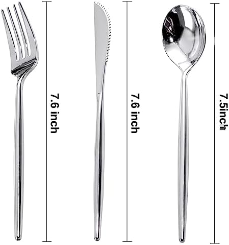 Rubtlamp 180 Pcs Silver Plastic Silverware, Silver Utensils Heavy Duty, Elegant Plastic Cutlery, Fancy Disposable Flatware, Forks Spoons and Knives Set For Party Mother's Day - Image 2