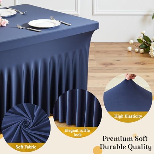 gogoparti 2 Pack Navy Blue Spandex Tablecloth for 4FT Rectangle Tables - Image 4