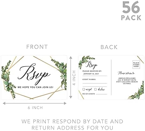 Andaz Press 56-Pack Personalized RSVP Postcards for Wedding Geometric Frame Cardstock Response Reply Cards for Bridal Shower Baby Shower Birthday Event Custom Date and Return Address 4 x 6-Inch - Image 5
