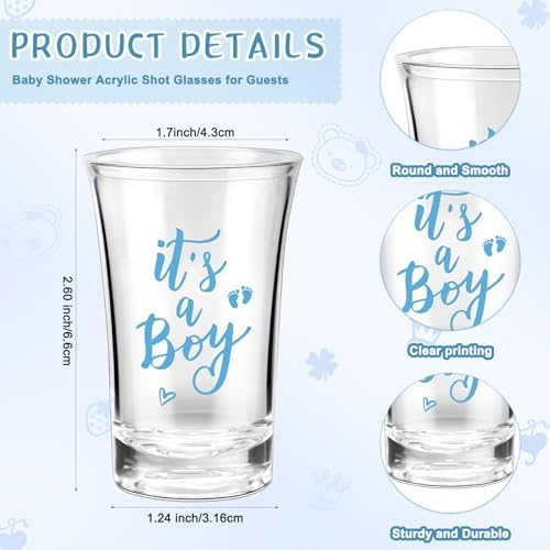Pickmesh 100 Sets Baby Shower Party Favors for Guests 1.2 oz Acrylic Clear Shot Glasses Thank You Tag Card Organza Bag Twine for Baby Shower Gender Reveal Appreciation Theme Return Gift(Boy) - Image 2