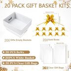 20PACK Baskets For Gifts Empty, 10 x 8” Thick White Gift Basket with 20 Bows 20 Bags Empty Gift Baskets for Christmas, Valentine’s Day, Easter, Birthdays, Valentine’s Day Wrapping Gift - Image 3