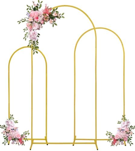 Fivenl Arch Backdrop Stand 6FT, 5FT, 4FT Set of 3 Gold Wedding Arch Stand Balloon Arch Stand Stable Metal Arch Backdrop Frame for Wedding Ceremony Birthday Party Bridal Baby Shower Banquet Decoration by Fivenl