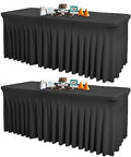 2 Packs Black Spandex Tablecloths for 6 Foot Rectangle Tables, Wrinkle Free 6ft Fitted Table Cover Stretch Table Cloth Desk Skirt for Weddings Banquet Baby Shower Birthday Party Events Decorations by PartyTalk