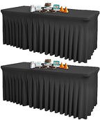 2 Packs Black Spandex Tablecloths for 6 Foot Rectangle Tables, Wrinkle Free 6ft Fitted Table Cover Stretch Table Cloth Desk Skirt for Weddings Banquet Baby Shower Birthday Party Events Decorations by PartyTalk