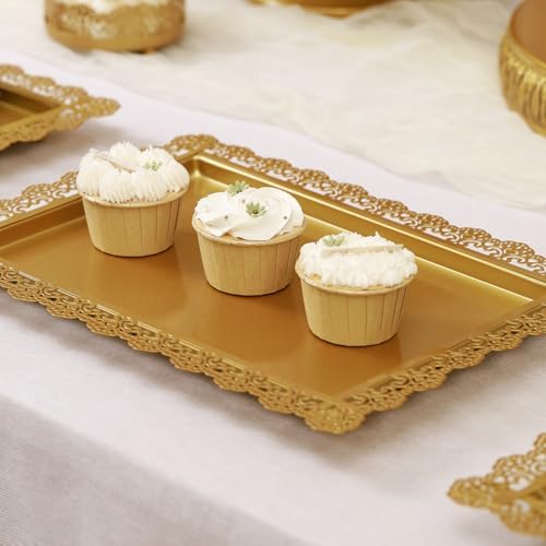 8Pcs Metal Cake Stand Set with 14 inch Round Cake Stand for Large Cakes, 2-Tier & 3-Tier Dessert Stands, Lace Edge Serving Trays – Display for Wedding, Birthday, Party(Gold) - Image 7