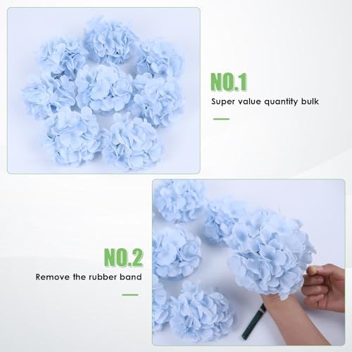 AVIVIHO 65pcs Baby Blue Fake Flowers Hydrangea Artificial Flowers Bulk (Not Squished, No Steaming Need) Silk Flowers with Stems for Home Weddings,Table Centerpieces,Party Arch Decorations - Image 5