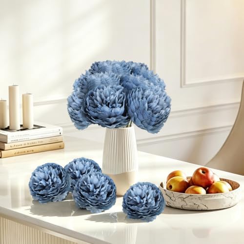 56 Pcs Peonies Artificial Flowers, 4.7’’ Fake Peony - Dusty Blue - Image 6