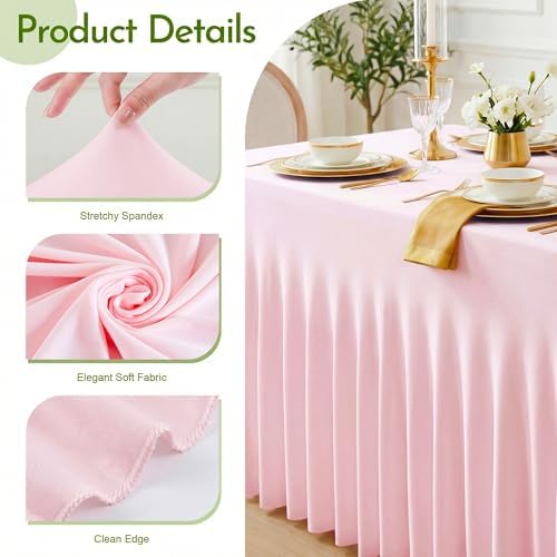 Pink Spandex Tablecloth for 8FT Rectangle Tables, Table Skirt - Image 3