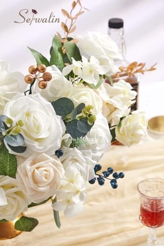 Serwalin 2PCS White Artificial Flowers, Silk Rose Flowers for Wedding Decor - Image 5