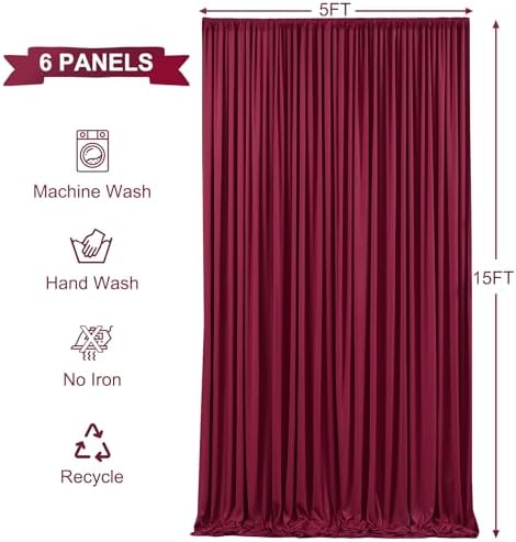 30ft x 15ft Burgundy Wrinkle Free Backdrop Curtains for Wedding Party Backdrops Curtain Drapes Fabric Decorations Photo Back Drop Cloth for Baby Shower Photography Stage Reception - Image 5