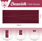 20 Pack Burgundy Table Runner 17 x 108inch Cheesecloth Table Runner Rustic Boho Gauze Sheer Fabric Cheese Cloth Table Runners for Wedding Party Bridal Baby Shower Birthday Spring Table Decor - Image 2