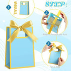 AmazingSpark 50 Pcs Light Blue Gold Mini Gift Bags Bulk 6.3 x 3.9 x 2.8 Inch Party Favors Elegant Small Gift Bags with Handles and Ribbon Bows for Wedding Birthday Bridal Baby Shower Party Favors - Image 4