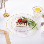SUT 350 Pcs Gold and Clear Plastic Dinnerware Set for 50 Guests, Include: 50 Dinner Plates, 50 Dessert Plates, 50 Pre Rolled Napkins With Silverware, 50 Cups, Disposable Plates for Party, Wedding - Image 3