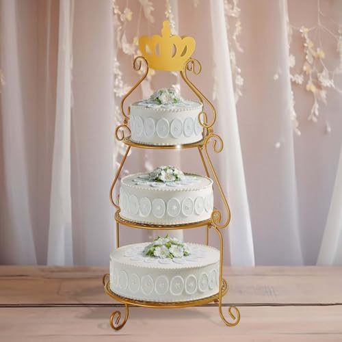 Efavormart 32" Tall 3-Tier Gold Metal Cake Stand Royal Crown Top Cupcake Holder, Grand Wedding Centerpiece & Party Hosting Display - Image 2