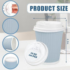 Whaline 100 Pcs Light Blue Disposable Coffee Cups with Lids 12 Oz Solid Blue Paper Cups Corrugated Ripple Wall Insulated Hot Cup for Home Office Party Supplies - Image 2