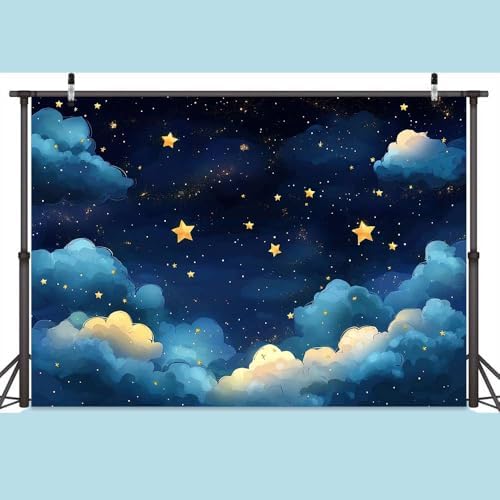 12x10ft Blue Galaxy Starry Sky Stars Backdrop Night Sky Cloud Flash Stars Children Kids Birthday Baby Shower Party Banner Newborn Baby Child Portrait Decorations Photo Props - Image 3