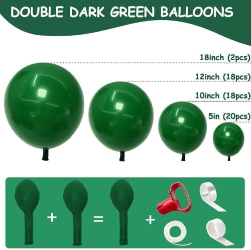 Birthday Balloon Garland Double Stuffed Dark Green Pearl White Balloons Different Sizes Latex Emerald Green Balloon Arch Kit for Graduation Baby Shower Wedding Safari Party decorations - Image 3