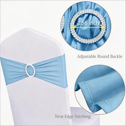 Pack of 50 Baby Blue Chair Sashes Bows Spandex Chair Bands Silver Buckles - Image 3