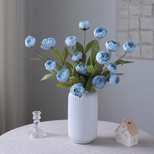 12 Pcs 27" Faux Silk Peony Artificial Flowers Stems for Vase (Dusty Blue) - Image 6